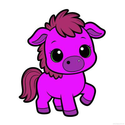 Ausgemalte Version: Kawaii-Pferd mit großen Augen