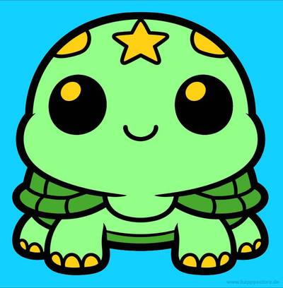 Version coloriée : Tortue kawaii vue de face