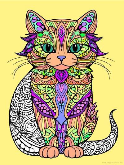 Ausgemalte Version: Katze Mandala