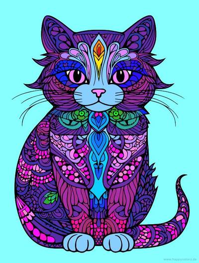 Ausgemalte Version: Katze Mandala