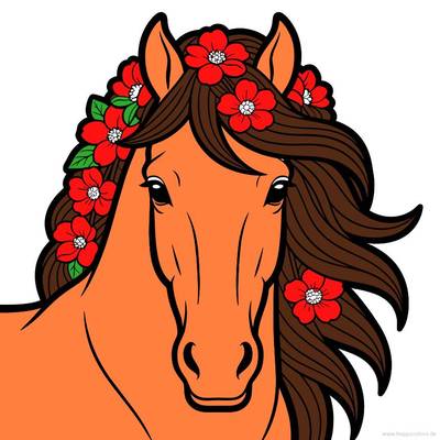 Ausgemalte Version: Pferdeporträt mit Blumen