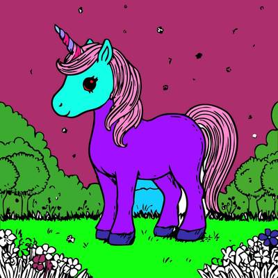 Version coloriée : Licorne adorable dans la nature