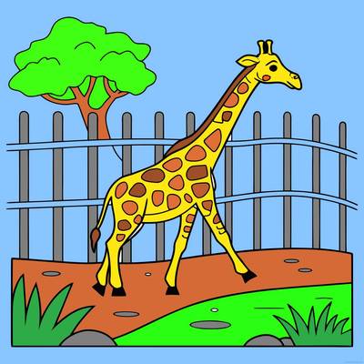 Versione colorata: Giraffa semplice nel recinto dello zoo