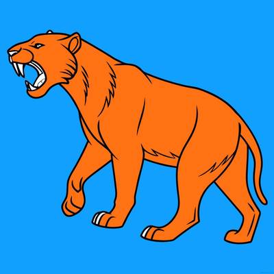 Ausgemalte Version: Brüllender Säbelzahntiger