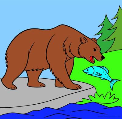 Versione colorata: Orso grizzly con salmone