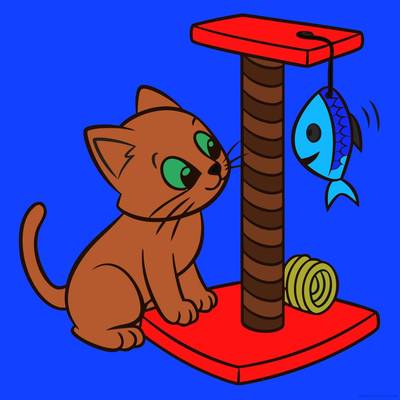 Fargelagt versjon: Kattunge ved klorestativ med fiskeleke