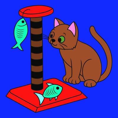 Fargelagt versjon: Katt ved klorestativ med fisk