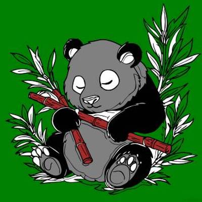 Ausgemalte Version: Süßer Panda mit Bambus