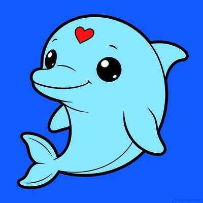 Farvelagt version: Kawaii delfin med hjerte