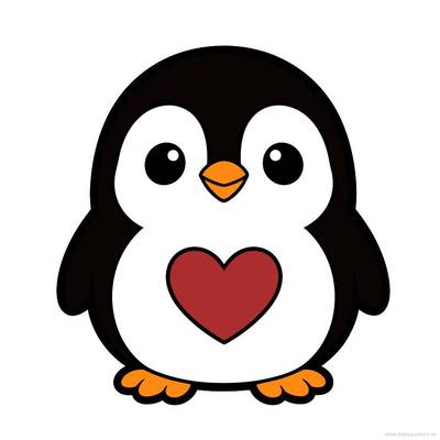 Ausgemalte Version: Kawaii-Pinguin mit Herz