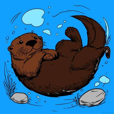 Ausgemalte Version: Süßer Otter beim Schwimmen