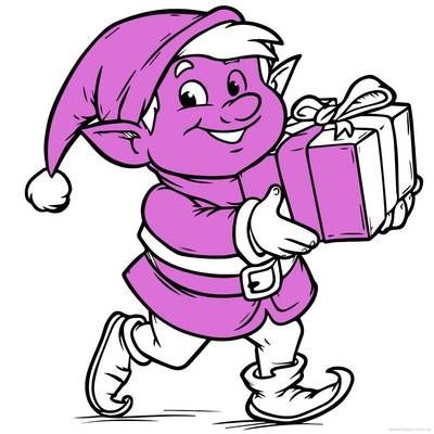 Ausgemalte Version: Elf mit Geschenk