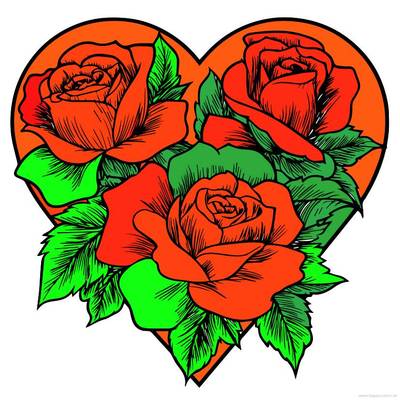 Colored version: Roses in a heart design