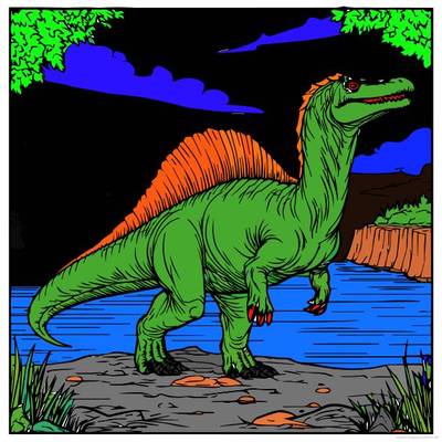 Ausgemalte Version: Spinosaurus am Fluss