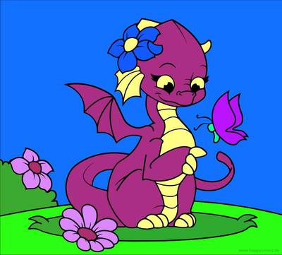 Colored version: Dragon with butterfly