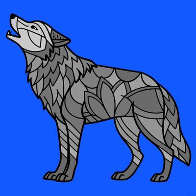 Colored version: Zentangle howling wolf