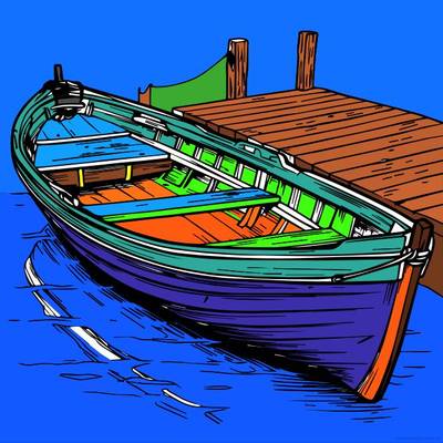 Ingekleurde versie: Roeiboot bij de steiger
