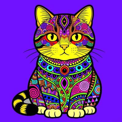 Wersja pokolorowana: Kot zentangle widziany od przodu