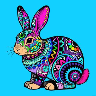 Colored version: Detailed zentangle rabbit pattern