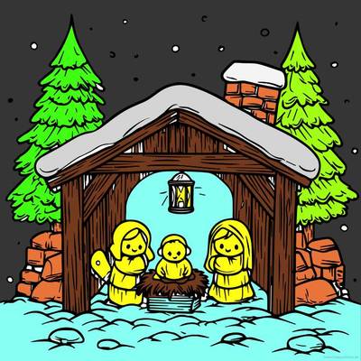 Version coloriée : Scène de Noël d’hiver