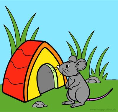 Version coloriée : Souris devant son trou