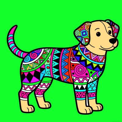 Versão colorida: Cachorro com padrões zentangle