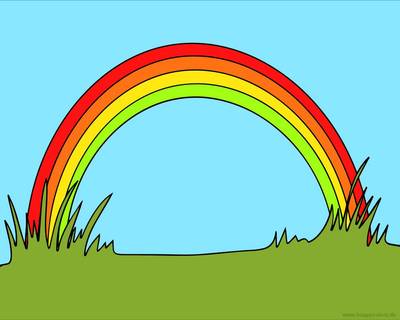 Ausgemalte Version: Regenbogen mit Wiese