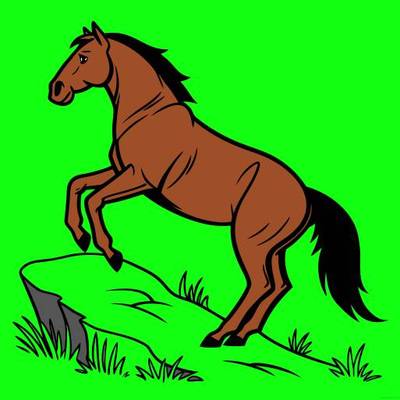 Ausgemalte Version: Wilder Mustang auf einem Felsen