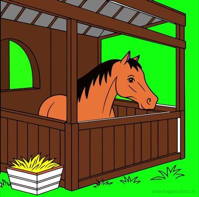Ausgemalte Version: Pferd in der Stallbox