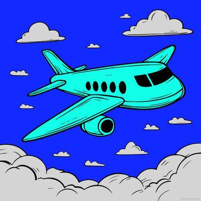 Versão colorida: Avião nas nuvens