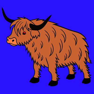 Versione colorata: Mucca delle Highlands vista di lato