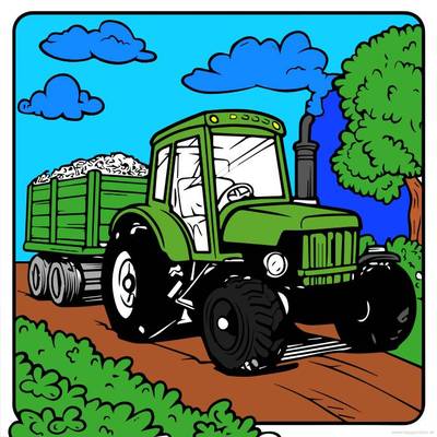 Colored version: Tractor on a country road