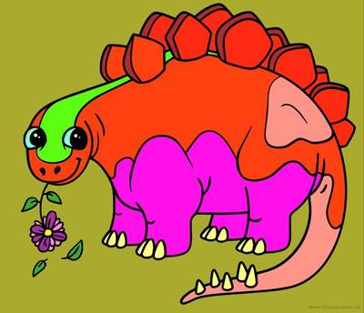 Ausgemalte Version: Stegosaurus mit Blume