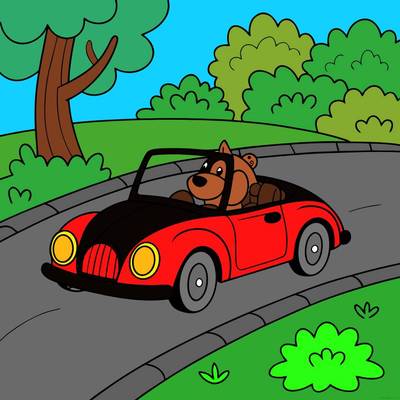 Ausgemalte Version: Hund fährt ein Cabrio