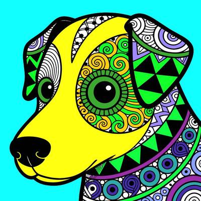 Versão colorida: Retrato aproximado de cachorro em zentangle