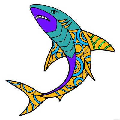 Versão colorida: Tubarão em estilo zentangle