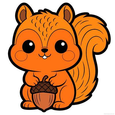 Colored version: Cute kawaii squirrel with acorn
