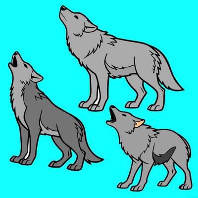 Colored version: Three howling wolves in outline