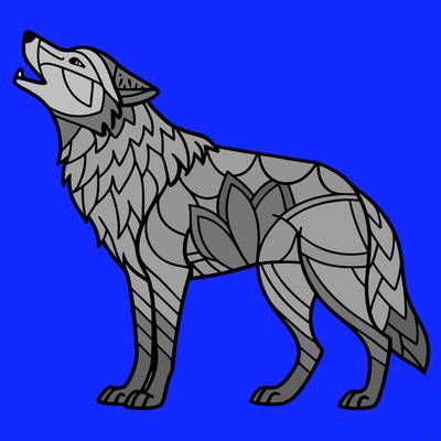 Ingekleurde versie: Zentangle kleurplaat van een huilende wolf