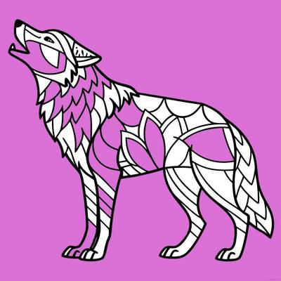 Ingekleurde versie: Zentangle kleurplaat van een huilende wolf