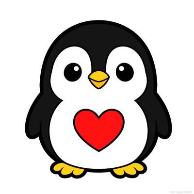 Version coloriée : Pingouin kawaii avec un cœur