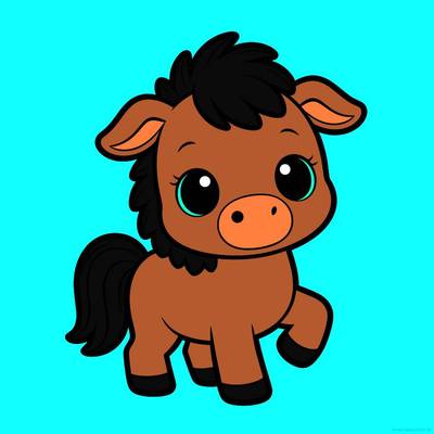 Väritetty versio: Kawaii-hevonen isoilla silmillä