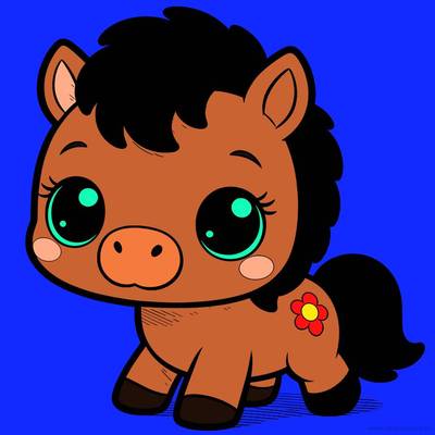 Väritetty versio: Kawaii-poni kukka kyljessä