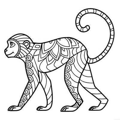 Väritetty versio: Zentangle-apina sivuprofiilissa