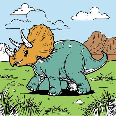 Wersja pokolorowana: Triceratops w malowniczej scenerii