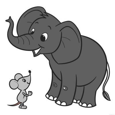 Fargelagt versjon: Elefant og mus i nærbilde