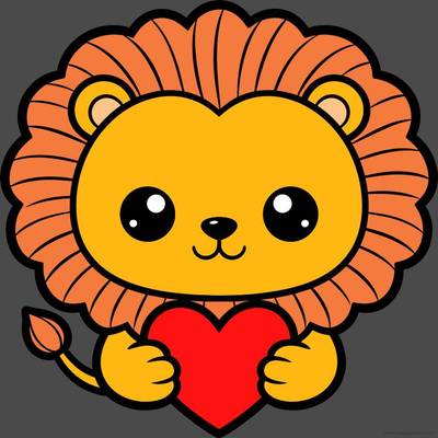 Versão colorida: Leão kawaii segurando um coração