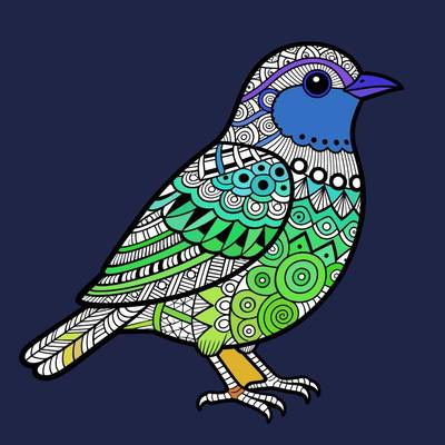 Wersja pokolorowana: Detaliczny ptak w stylu zentangle