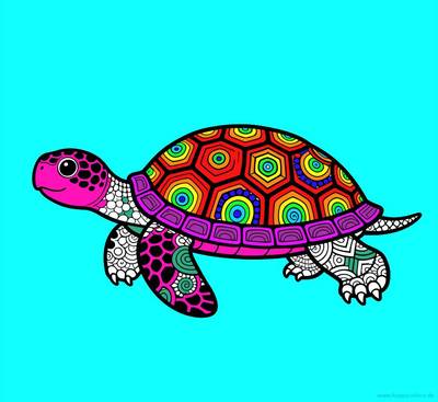 Ausgemalte Version: Zentangle-Schildkröte in Seitenansicht