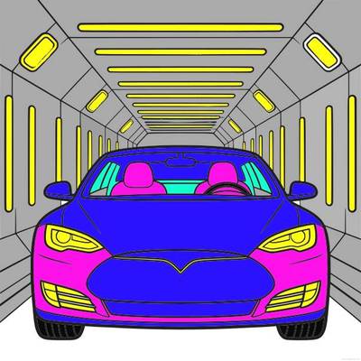 Väritetty versio: Sähköauto futuristisessa tunnelissa